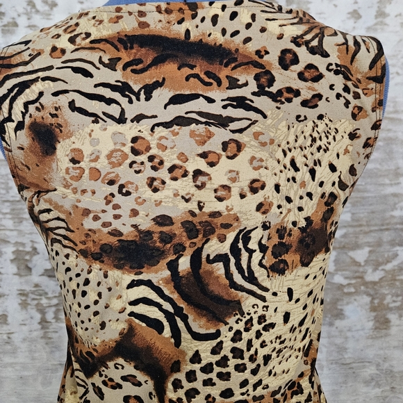 VTG Y2K Tank Top Animal Print Shell Blouse Brown Fitted 90s 1990s 2000s Vintage - Picture 6 of 9